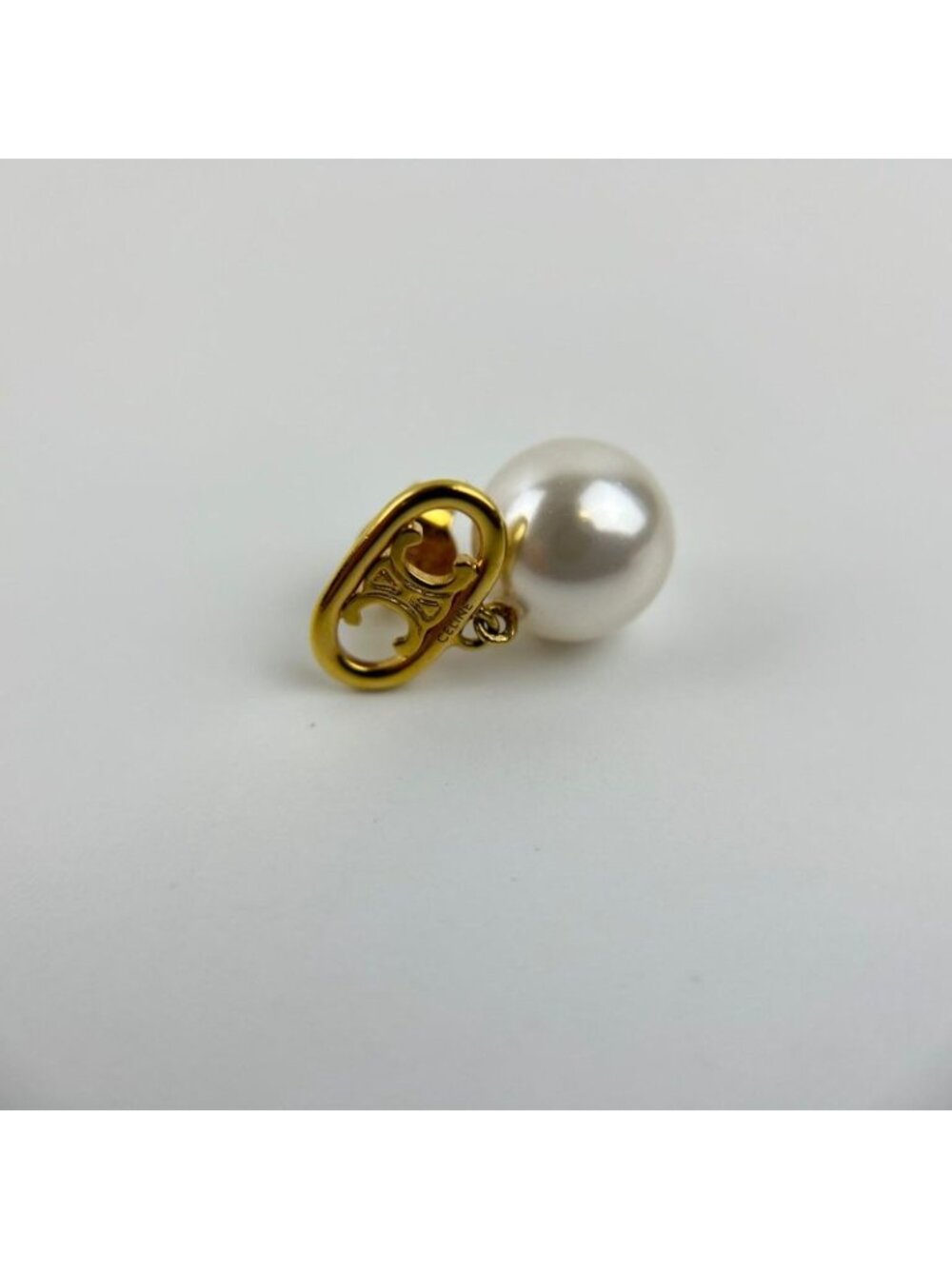 Celine Logo Triomphe Earrings Gold Vintage - Picture 12 of 16